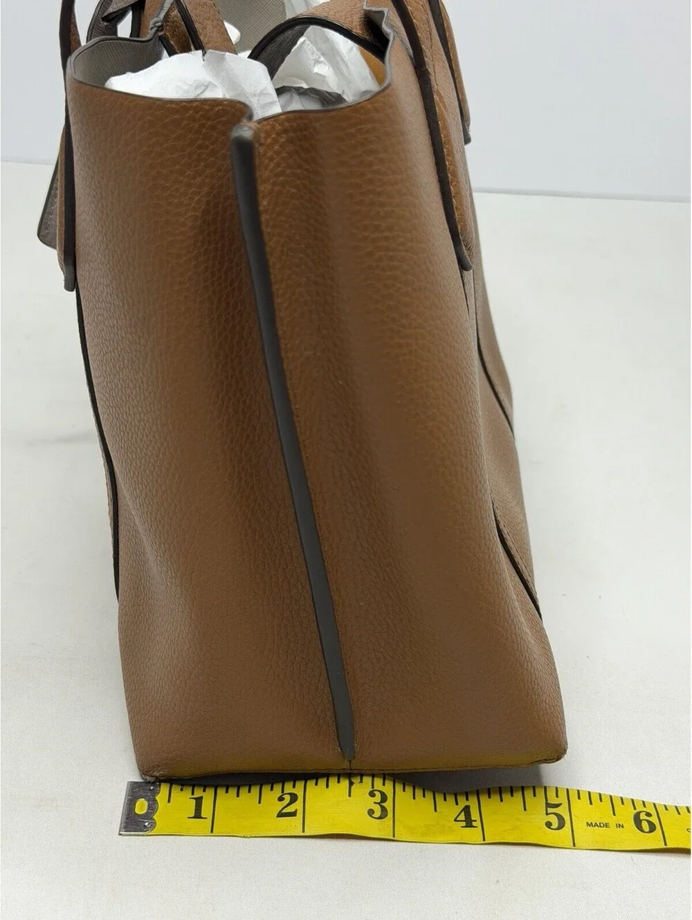 Tory Burch Perry Small Triple Compartment Tan Pebbled Leather Tote Handbag P28